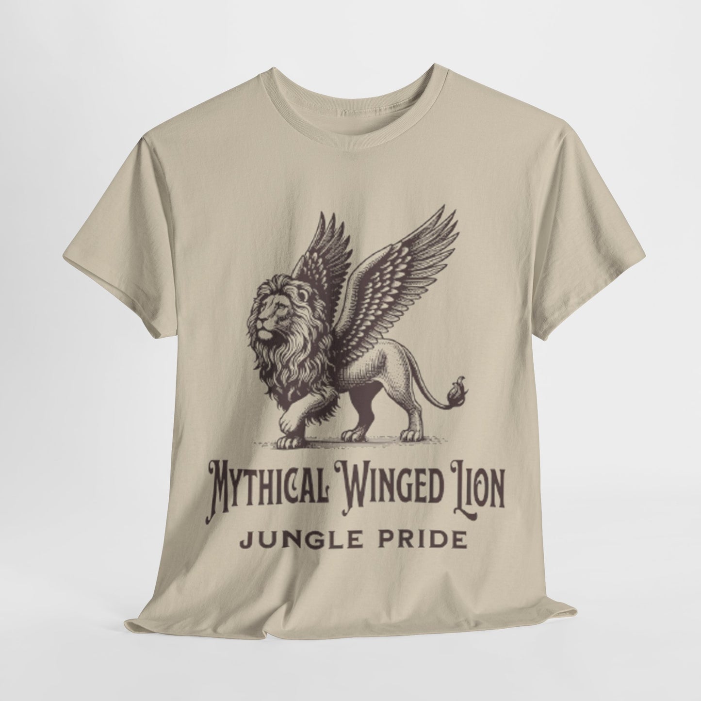 Mythical Winged Lion Tee, Majestic Griffin Art T-Shirt, Fantasy Creature Lion Tee, Winged Beast Graphic Shirt