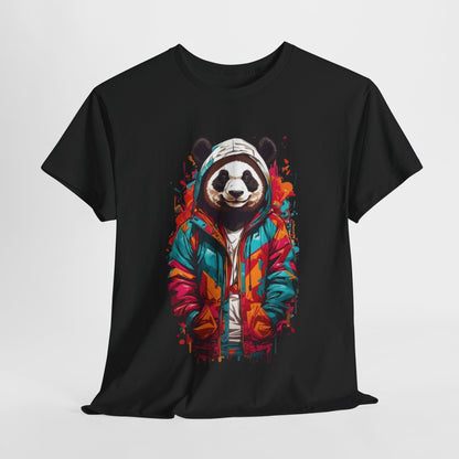 Cool Panda in Colorful Jacket T-Shirt, Trendy Panda Urban Style T-Shirt, Street wear Panda in Vibrant Hoodie Tee.