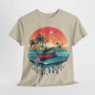 Island Vibes: Palm Tree and Boat Silhouette T-Shirt, Sailing Away Palm Trees and Boat T-Shirt, Life's a Beach Palm Tree Paradise T-Shirt