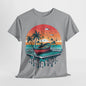 Island Vibes: Palm Tree and Boat Silhouette T-Shirt, Sailing Away Palm Trees and Boat T-Shirt, Life's a Beach Palm Tree Paradise T-Shirt