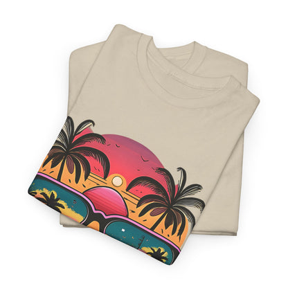 Sunglasses Reflection Beach Tee, Tropical Shades Paradise T-Shirt, Sunset Reflections Graphic Tee, Beach View Sunglasses Shirt.