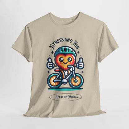 Heart on Wheels, Fun Fitness Cycling Tee, Fitness and Fun, Heart on a Bike T-Shirt, Healthy Heart Cycling, Fun and Fitness Tee.