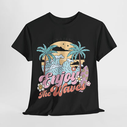 Graphic Surf T-Shirt - Life's a Beach, Enjoy the Waves, Beach Vibes Graphic Tee  Enjoy the Waves, Retro Surf Style T-Shirt - Life's a Beach.