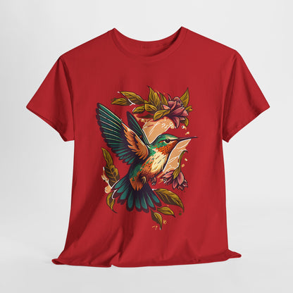 Colorful Hummingbird Blossom Tee, Vivid Hummingbird Floral T-Shirt, Nature's Jewel Hummingbird Shirt, Elegant Hummingbird Garden Tee.