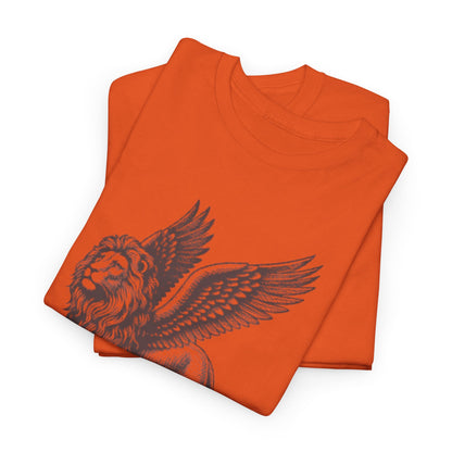 Mythical Winged Lion Tee, Majestic Griffin Art T-Shirt, Fantasy Creature Lion Tee, Winged Beast Graphic Shirt