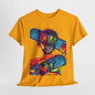 Vibrant Chainsaw Warrior Tee, Psychedelic Chainsaw Hero Shirt, Bold Chainsaw Fighter Graphic Tee, Colorful Chainsaw Legend T-Shirt.