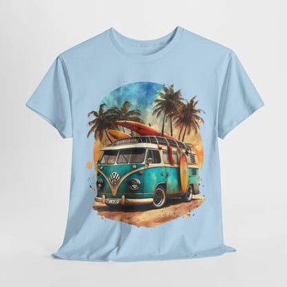 California Dreamin: Vintage Surf Bus Tee,Surf's Up! White Bus and Surfboards Tee,Cruisin' for Waves, Surf Bus Adventure Tee