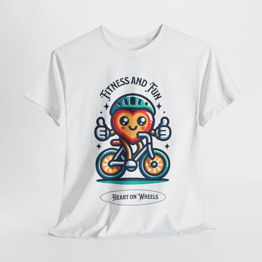 Heart on Wheels, Fun Fitness Cycling Tee, Fitness and Fun, Heart on a Bike T-Shirt, Healthy Heart Cycling, Fun and Fitness Tee.