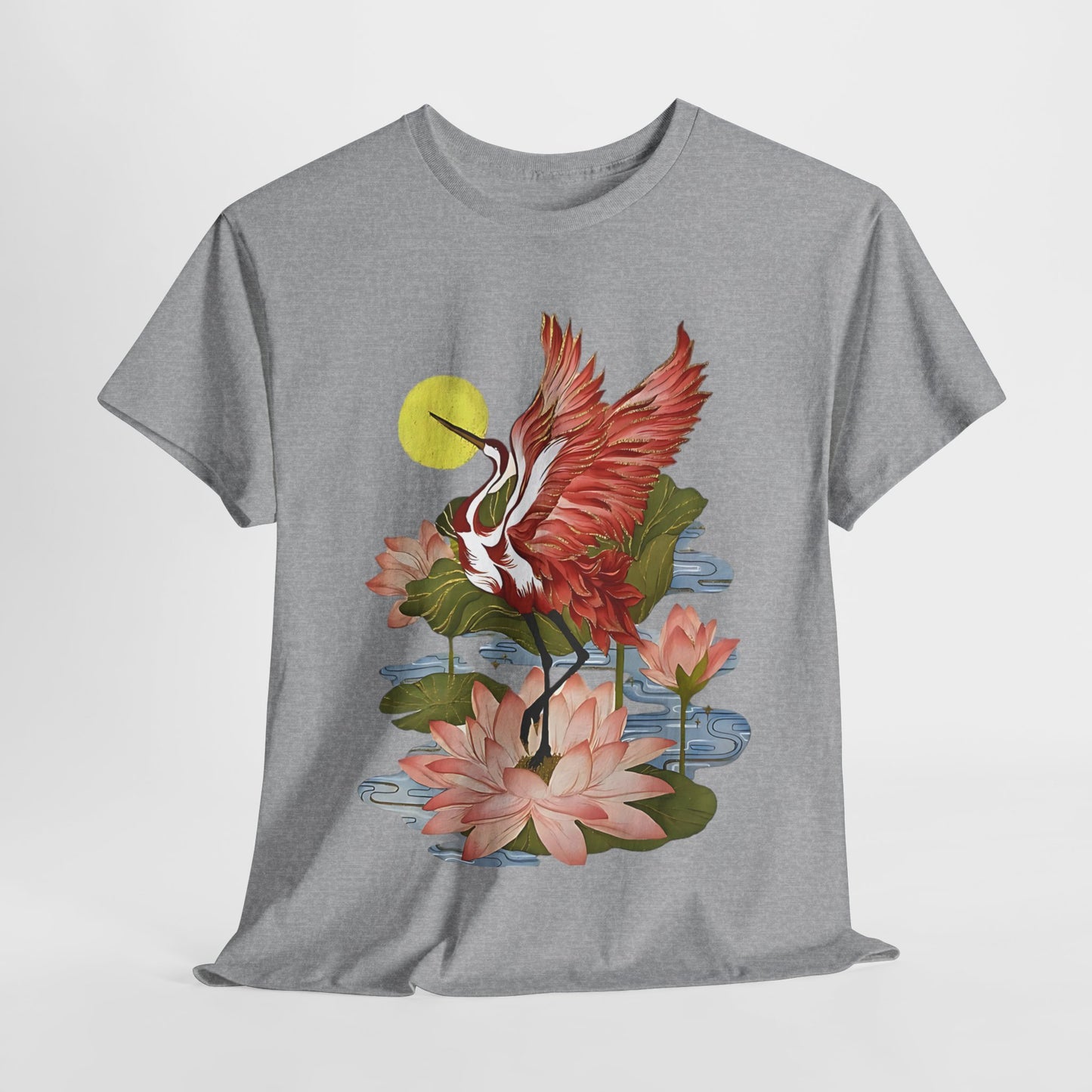 Cranes and Petal, Blooming with Grace: The Crane and Floral Tee, East Meets West: A Crane and Floral Fusion