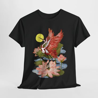 Cranes and Petal, Blooming with Grace: The Crane and Floral Tee, East Meets West: A Crane and Floral Fusion