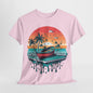 Island Vibes: Palm Tree and Boat Silhouette T-Shirt, Sailing Away Palm Trees and Boat T-Shirt, Life's a Beach Palm Tree Paradise T-Shirt