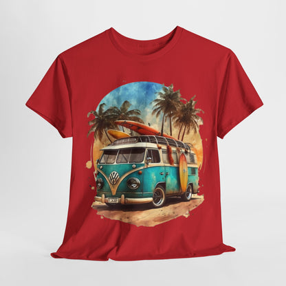 California Dreamin: Vintage Surf Bus Tee,Surf's Up! White Bus and Surfboards Tee,Cruisin' for Waves, Surf Bus Adventure Tee