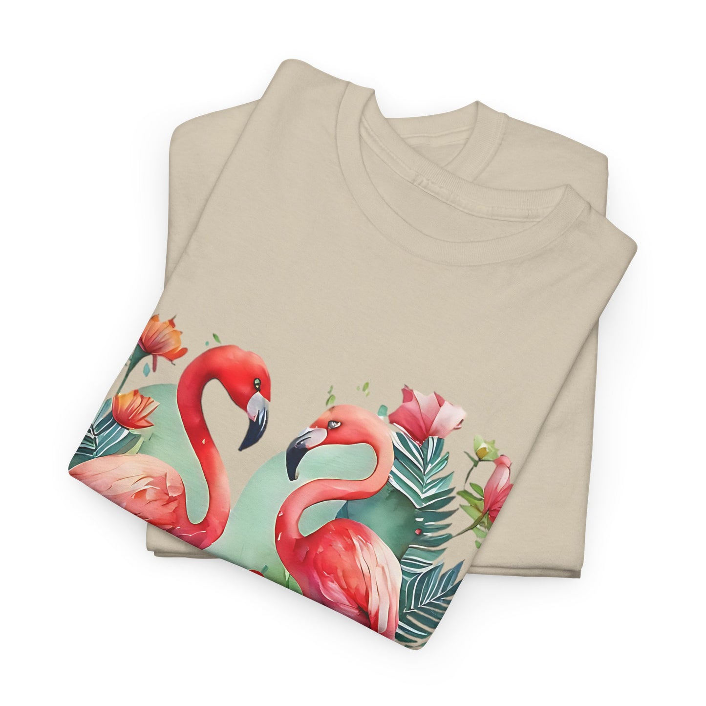 Romantic Flamingo T-Shirt - Floral Heart Design, Tropical Flamingo Tee - Floral Love Birds, Floral Flamingo T-Shirt - Tropical Love Design.