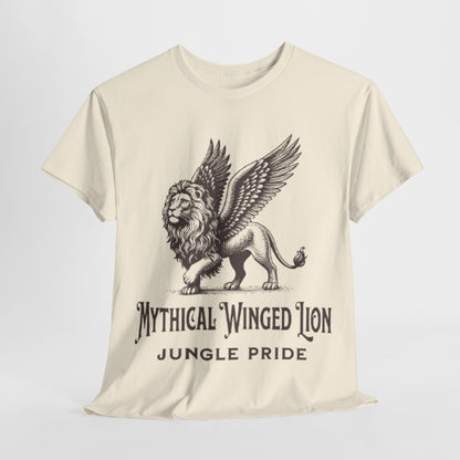 Mythical Winged Lion Tee, Majestic Griffin Art T-Shirt, Fantasy Creature Lion Tee, Winged Beast Graphic Shirt