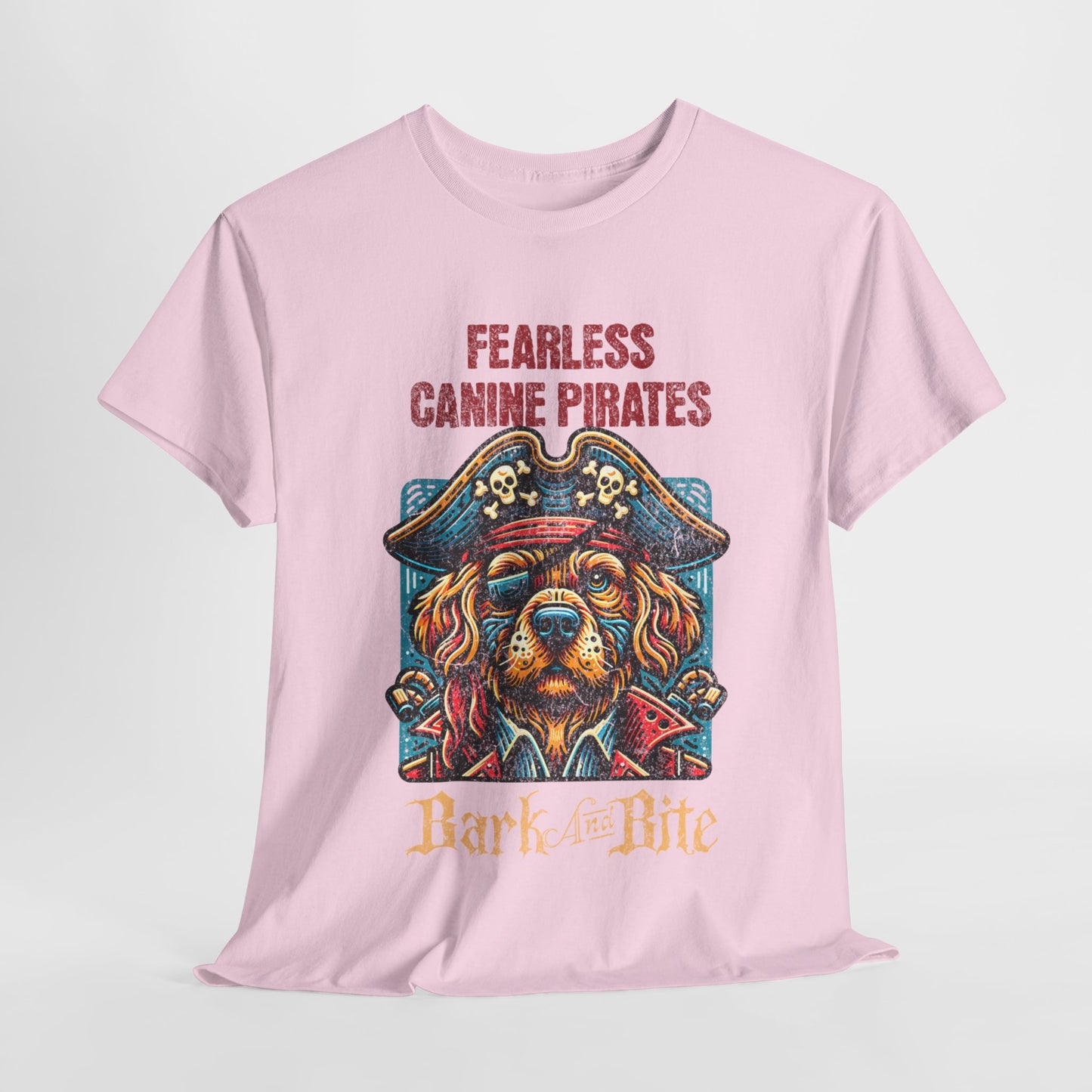 Fearless Canine Pirate T-Shirt - Bark and Bite Design,Pirate Dog Graphic Tee - Fearless Canine Pirates, Bark and Bite Pirate Dog.