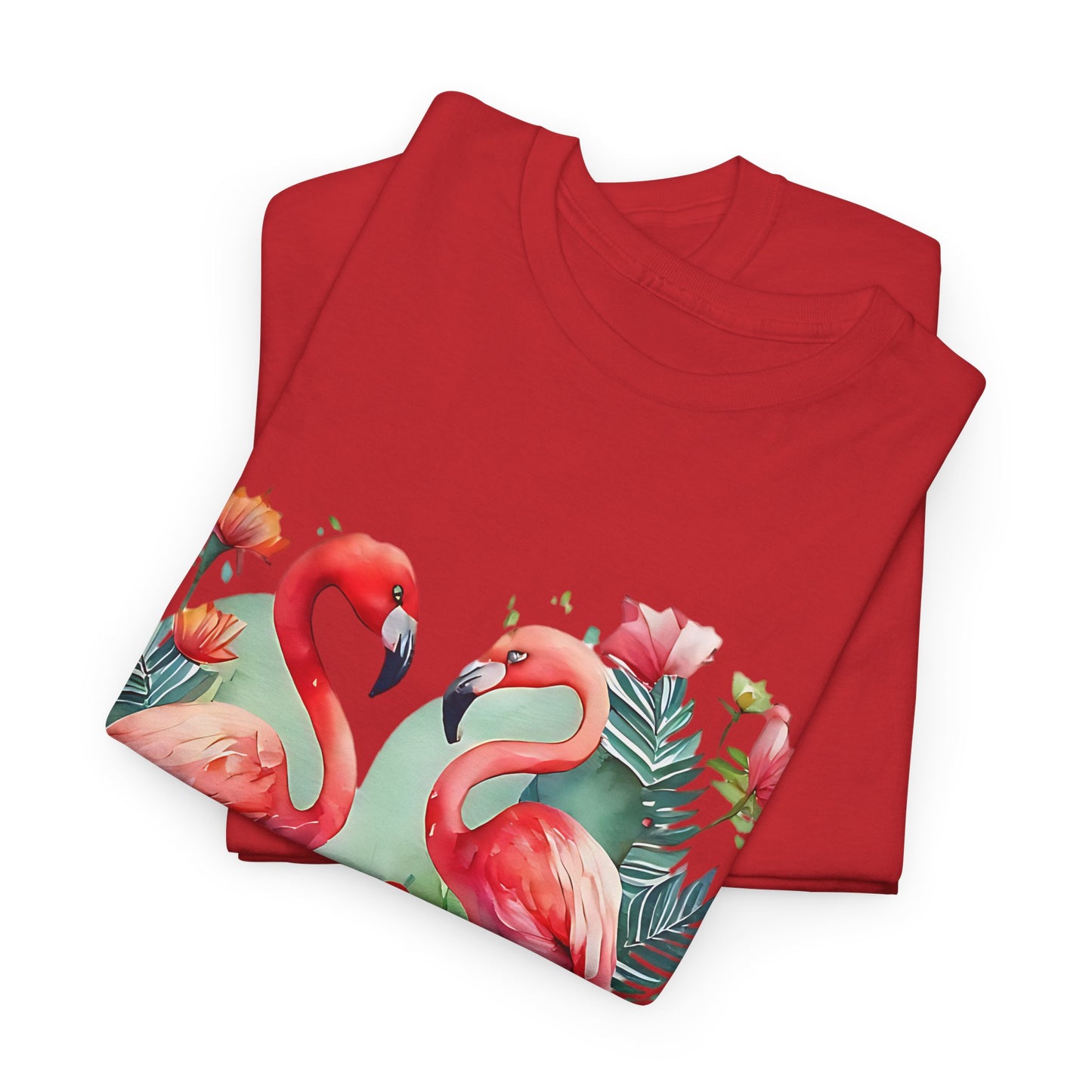 Romantic Flamingo T-Shirt - Floral Heart Design, Tropical Flamingo Tee - Floral Love Birds, Floral Flamingo T-Shirt - Tropical Love Design.