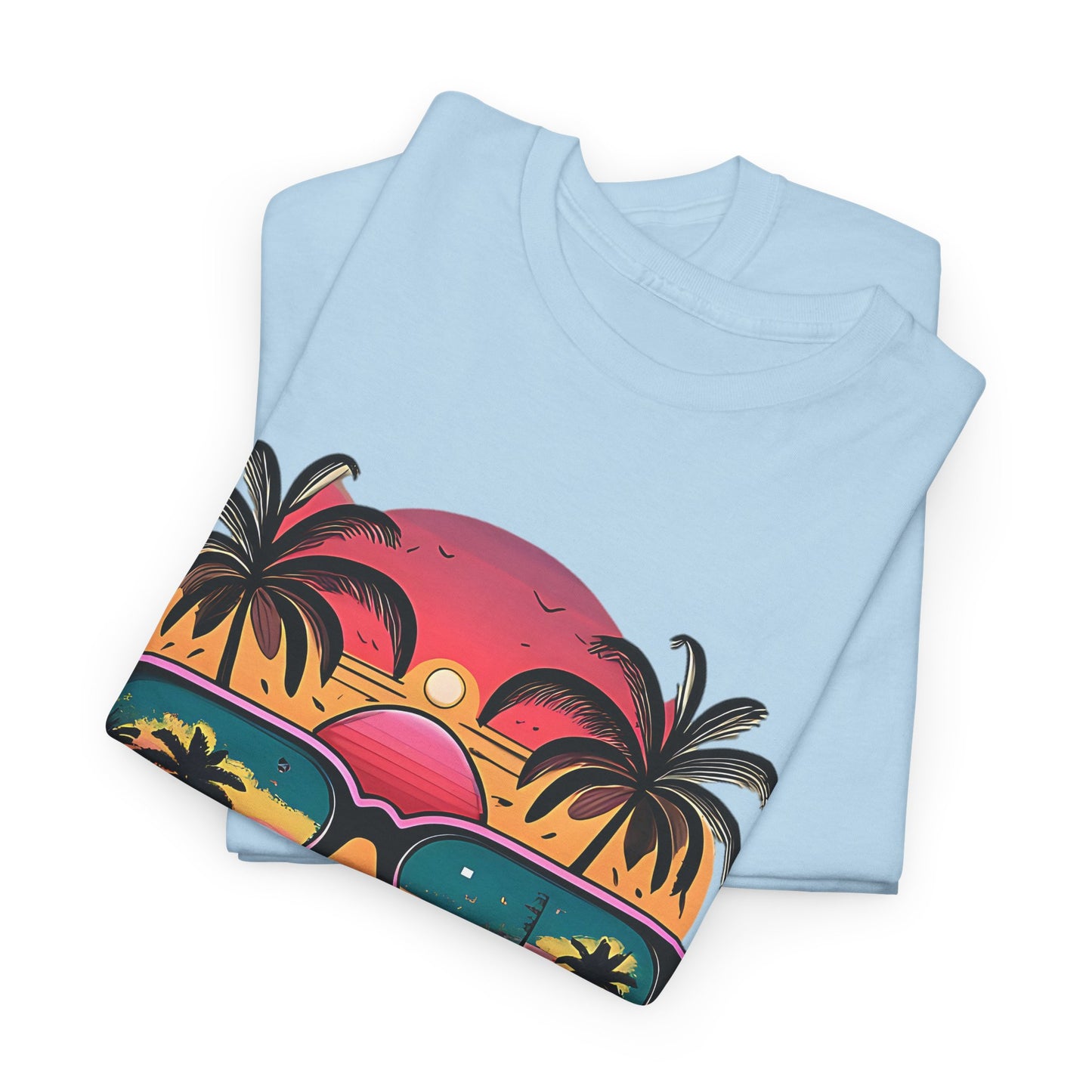 Sunglasses Reflection Beach Tee, Tropical Shades Paradise T-Shirt, Sunset Reflections Graphic Tee, Beach View Sunglasses Shirt.