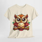 Cute Cartoon Owl T-Shirt, Adorable Owl Branch Tee, Colorful Big-Eyed Owl Shirt, Whimsical Owl Design Tee.