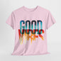 Retro Good Vibes T-Shirt -Tropical Sunset Graphic, Good Vibes Sunset Tee -Tropical Graphic T-Shirt, - Summer Beachwear.