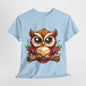 Cute Cartoon Owl T-Shirt, Adorable Owl Branch Tee, Colorful Big-Eyed Owl Shirt, Whimsical Owl Design Tee.