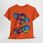 Vibrant Chainsaw Warrior Tee, Psychedelic Chainsaw Hero Shirt, Bold Chainsaw Fighter Graphic Tee, Colorful Chainsaw Legend T-Shirt.