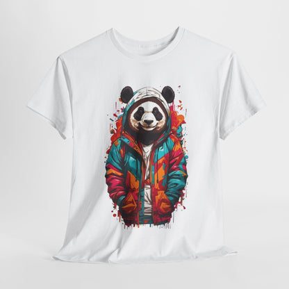 Cool Panda in Colorful Jacket T-Shirt, Trendy Panda Urban Style T-Shirt, Street wear Panda in Vibrant Hoodie Tee.