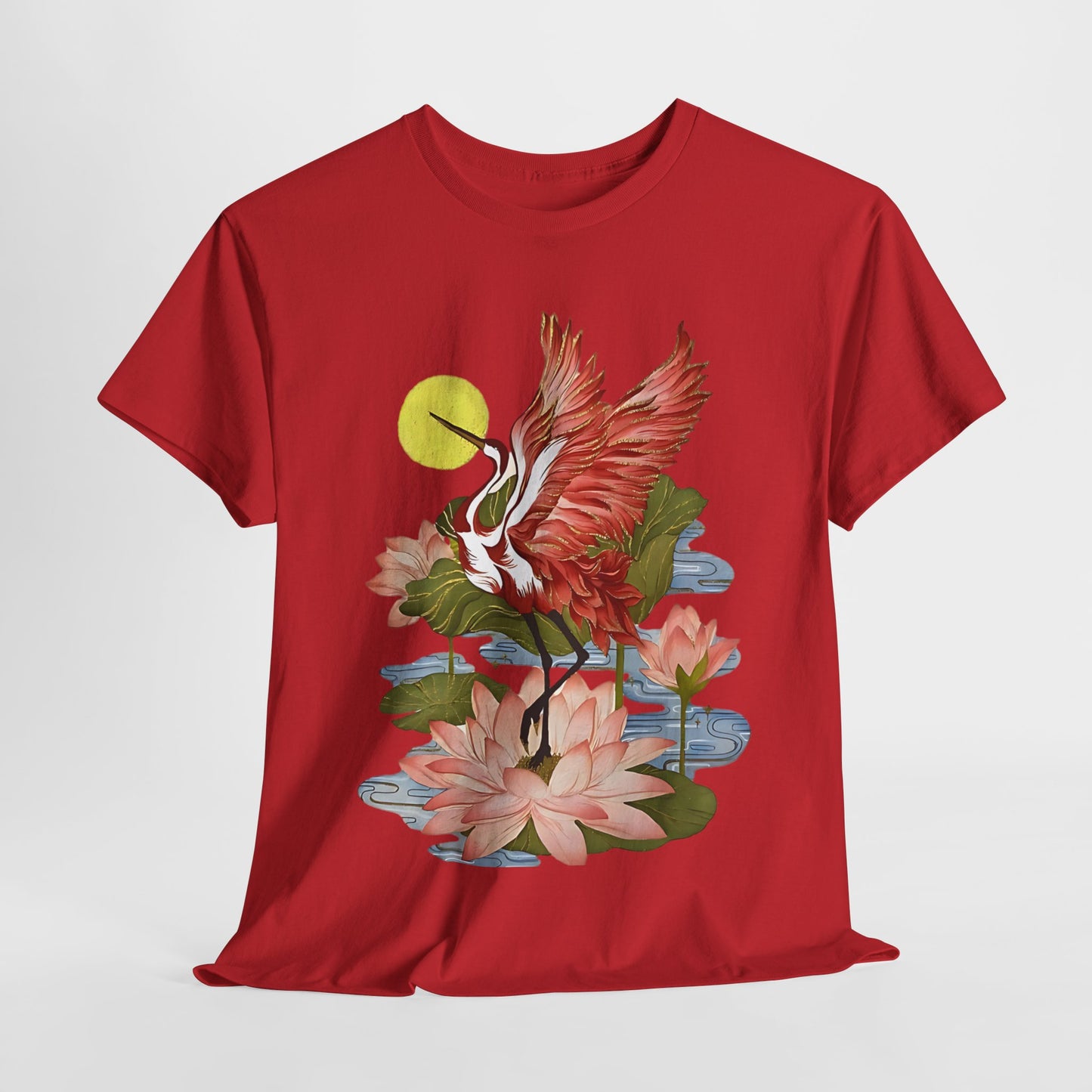 Cranes and Petal, Blooming with Grace: The Crane and Floral Tee, East Meets West: A Crane and Floral Fusion