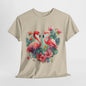 Romantic Flamingo T-Shirt - Floral Heart Design, Tropical Flamingo Tee - Floral Love Birds, Floral Flamingo T-Shirt - Tropical Love Design.