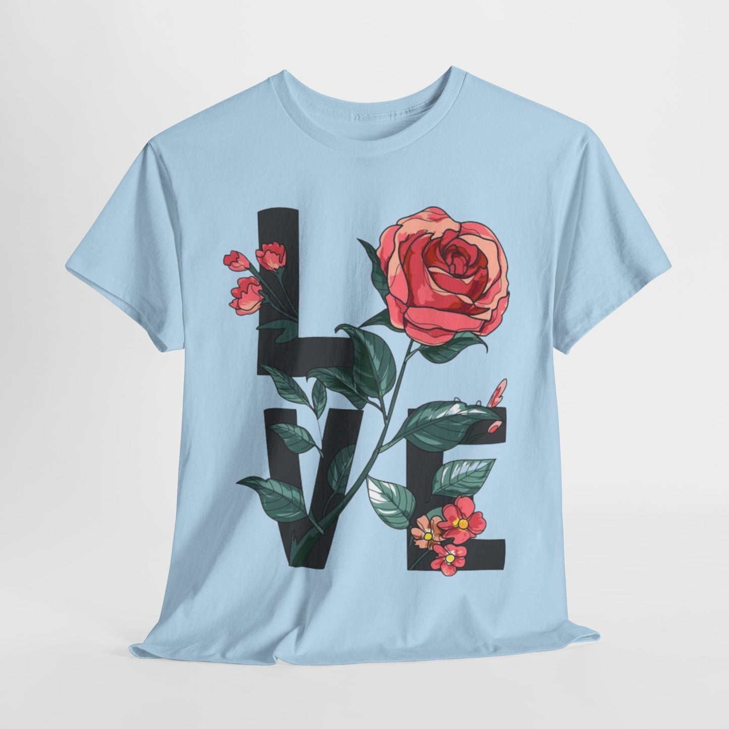 Blooming Love: Rose Graphic T-Shirt, Wear Your Heart on Your Sleeve Rose and Love Tee, Classic Romance Rose and Love T-Shirt