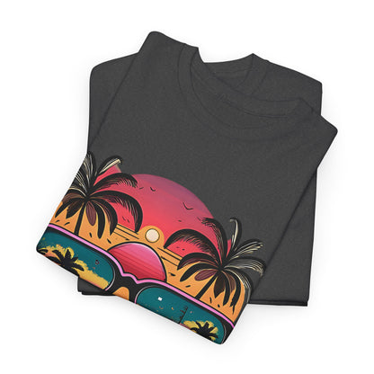 Sunglasses Reflection Beach Tee, Tropical Shades Paradise T-Shirt, Sunset Reflections Graphic Tee, Beach View Sunglasses Shirt.