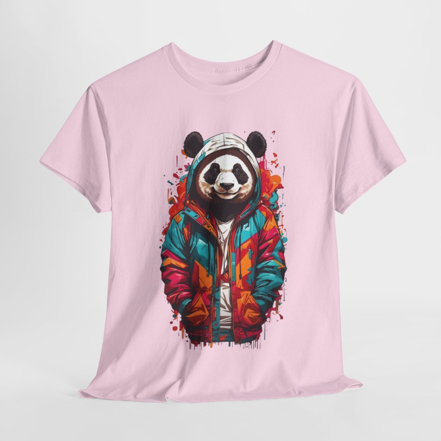 Cool Panda in Colorful Jacket T-Shirt, Trendy Panda Urban Style T-Shirt, Street wear Panda in Vibrant Hoodie Tee.