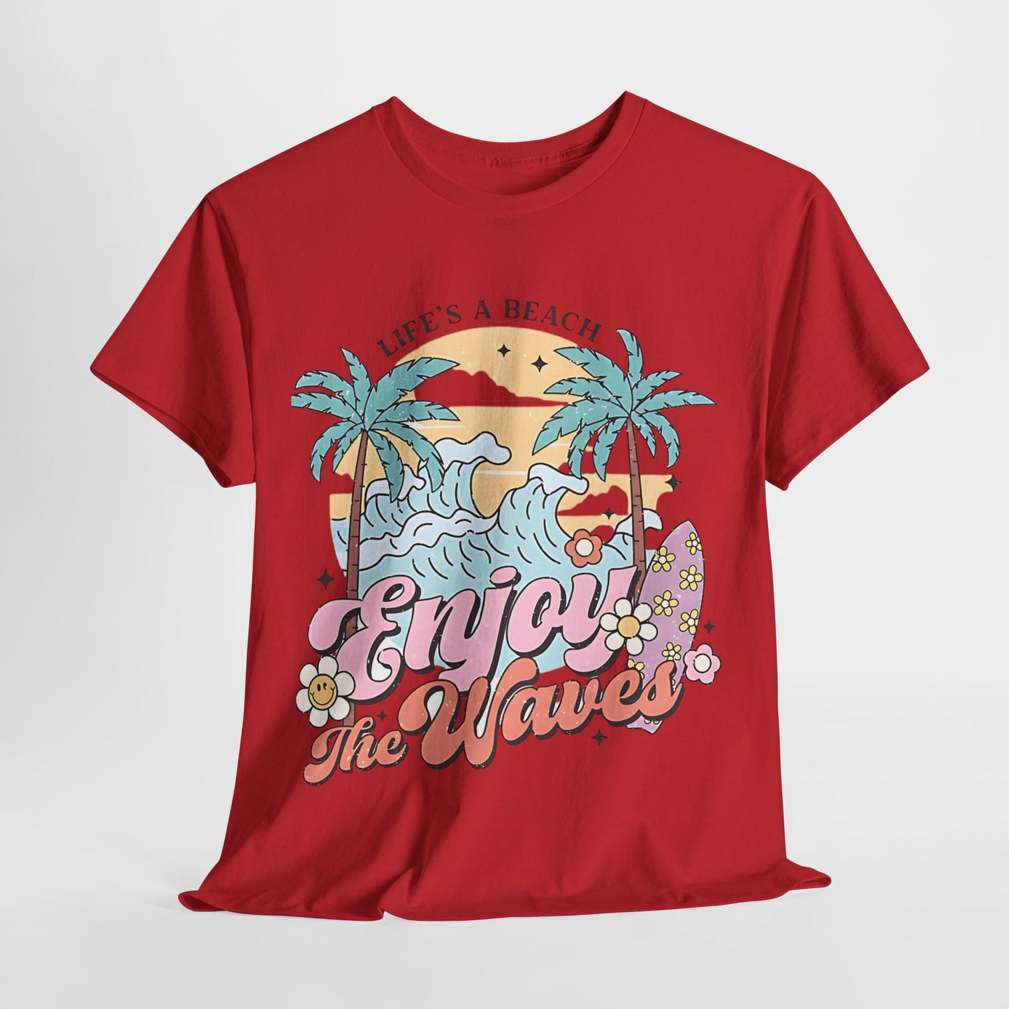 Graphic Surf T-Shirt - Life's a Beach, Enjoy the Waves, Beach Vibes Graphic Tee  Enjoy the Waves, Retro Surf Style T-Shirt - Life's a Beach.