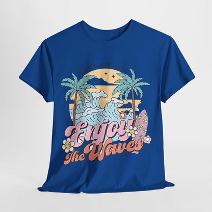 Graphic Surf T-Shirt - Life's a Beach, Enjoy the Waves, Beach Vibes Graphic Tee  Enjoy the Waves, Retro Surf Style T-Shirt - Life's a Beach.