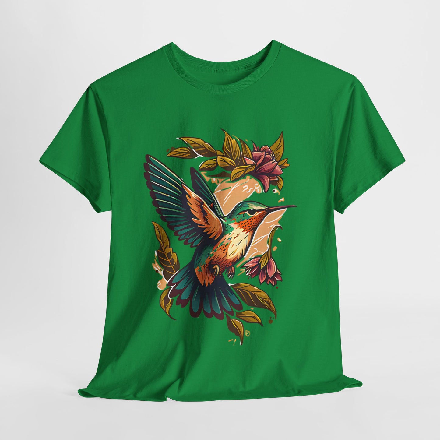 Colorful Hummingbird Blossom Tee, Vivid Hummingbird Floral T-Shirt, Nature's Jewel Hummingbird Shirt, Elegant Hummingbird Garden Tee.