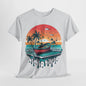 Island Vibes: Palm Tree and Boat Silhouette T-Shirt, Sailing Away Palm Trees and Boat T-Shirt, Life's a Beach Palm Tree Paradise T-Shirt