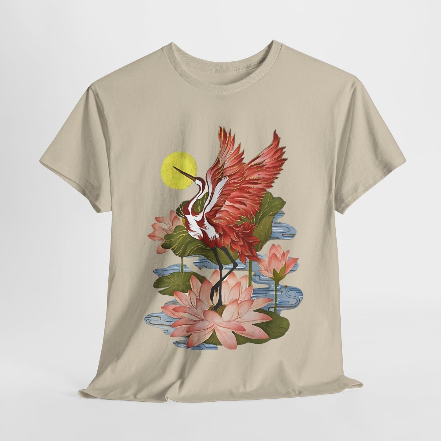 Cranes and Petal, Blooming with Grace: The Crane and Floral Tee, East Meets West: A Crane and Floral Fusion