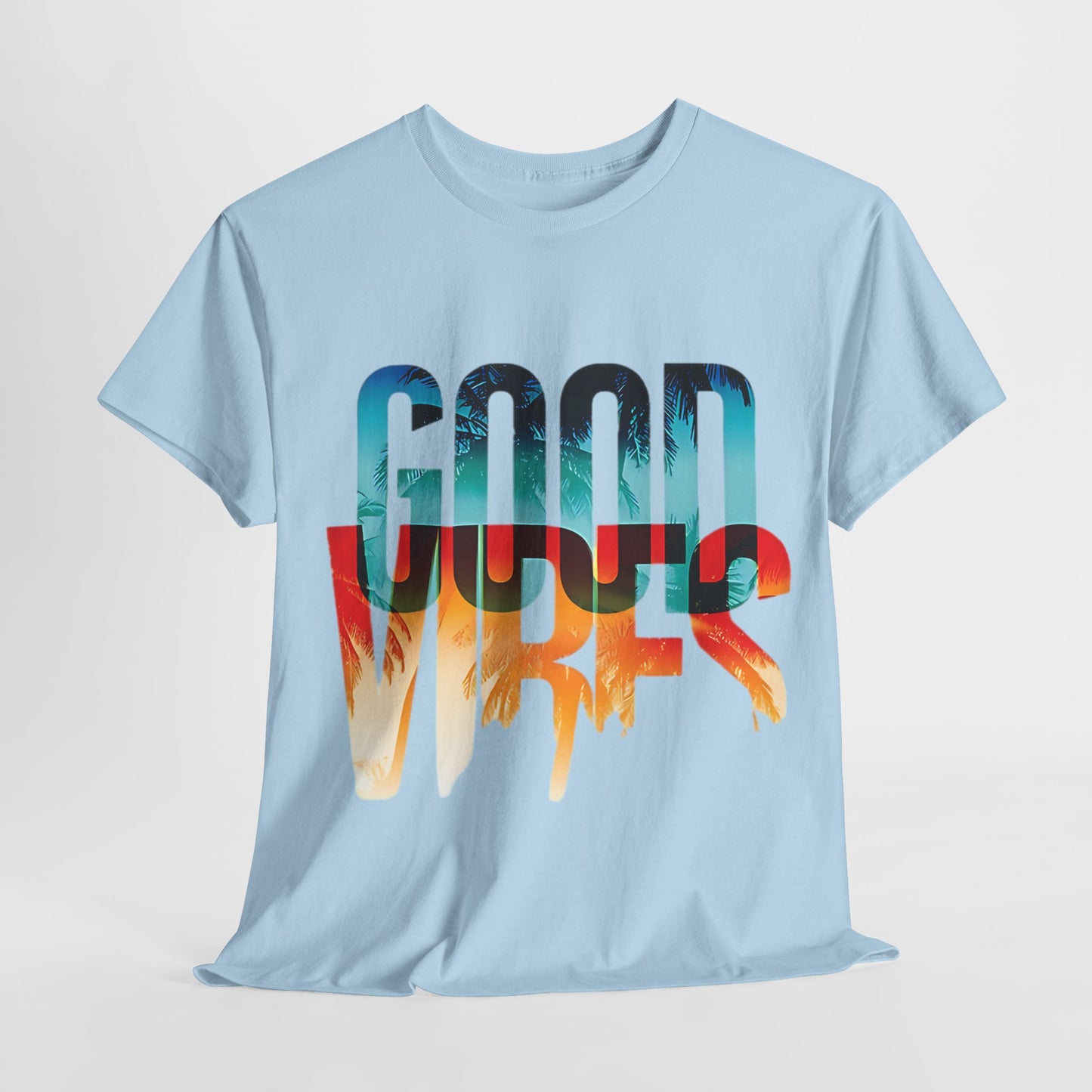 Retro Good Vibes T-Shirt -Tropical Sunset Graphic, Good Vibes Sunset Tee -Tropical Graphic T-Shirt, - Summer Beachwear.