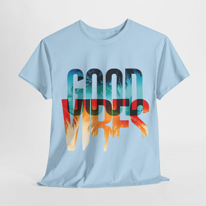 Retro Good Vibes T-Shirt -Tropical Sunset Graphic, Good Vibes Sunset Tee -Tropical Graphic T-Shirt, - Summer Beachwear.