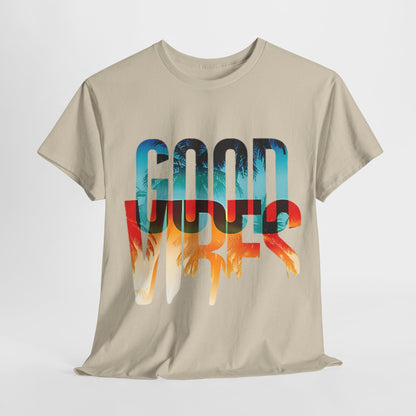 Retro Good Vibes T-Shirt -Tropical Sunset Graphic, Good Vibes Sunset Tee -Tropical Graphic T-Shirt, - Summer Beachwear.