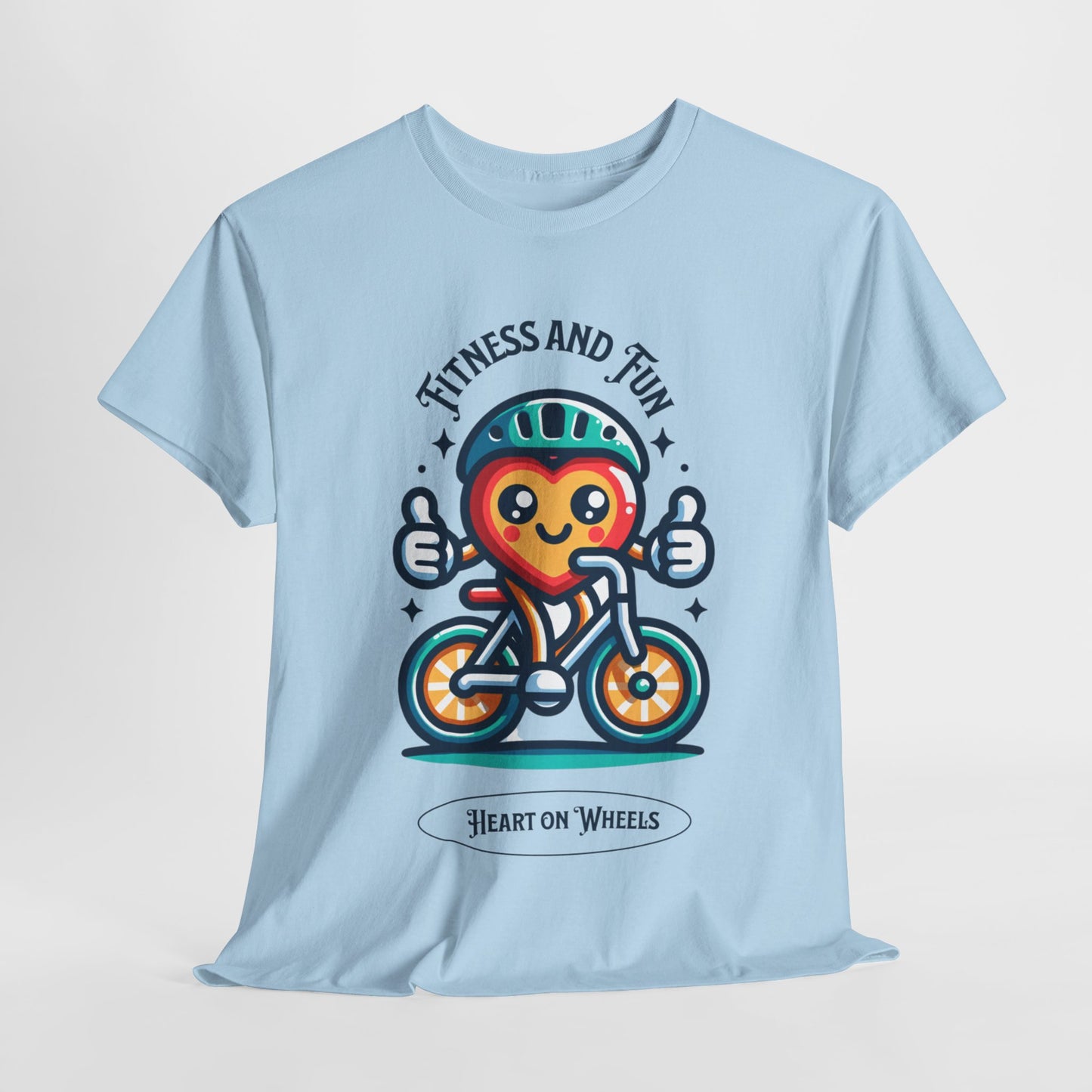 Heart on Wheels, Fun Fitness Cycling Tee, Fitness and Fun, Heart on a Bike T-Shirt, Healthy Heart Cycling, Fun and Fitness Tee.