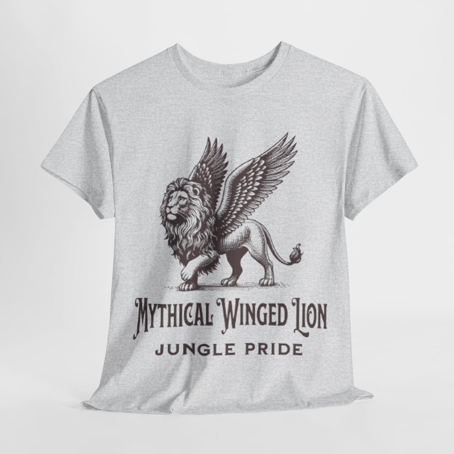 Mythical Winged Lion Tee, Majestic Griffin Art T-Shirt, Fantasy Creature Lion Tee, Winged Beast Graphic Shirt