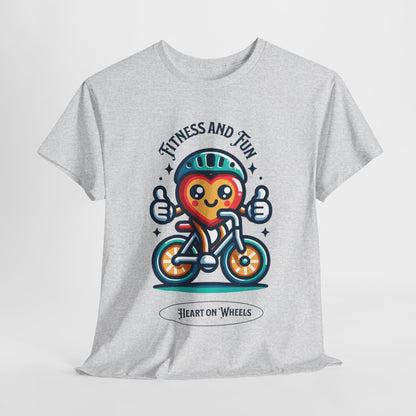 Heart on Wheels, Fun Fitness Cycling Tee, Fitness and Fun, Heart on a Bike T-Shirt, Healthy Heart Cycling, Fun and Fitness Tee.