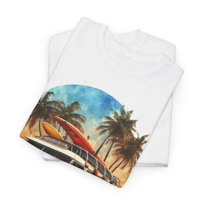 California Dreamin: Vintage Surf Bus Tee,Surf's Up! White Bus and Surfboards Tee,Cruisin' for Waves, Surf Bus Adventure Tee