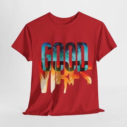 Retro Good Vibes T-Shirt -Tropical Sunset Graphic, Good Vibes Sunset Tee -Tropical Graphic T-Shirt, - Summer Beachwear.