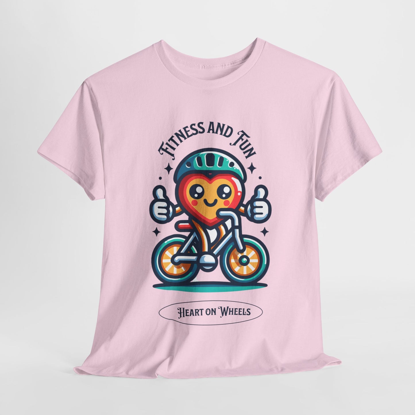 Heart on Wheels, Fun Fitness Cycling Tee, Fitness and Fun, Heart on a Bike T-Shirt, Healthy Heart Cycling, Fun and Fitness Tee.