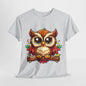 Cute Cartoon Owl T-Shirt, Adorable Owl Branch Tee, Colorful Big-Eyed Owl Shirt, Whimsical Owl Design Tee.