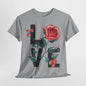 Blooming Love: Rose Graphic T-Shirt, Wear Your Heart on Your Sleeve Rose and Love Tee, Classic Romance Rose and Love T-Shirt